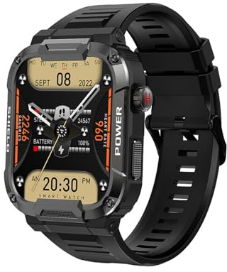 RORIOS Smart Watch per Uomo Donna Orologio Sportivo Intelligente Orologio da Polso Silicone Fitness Chiamate Bluetooth Monitoraggio Rettangolare Smartwatch Nero