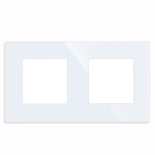 2er Glas Rahmen für Steckdose Schalter, Schuko Einzelsteckdose Wandsteckdose Steckdose 86x86mm EU-Standard | weiß - Rahmen 2er