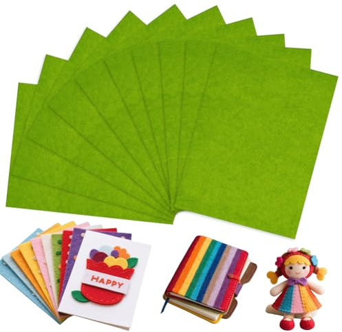 Penbinmall 10 Stück 20x30cm Bastelfilz 2mm, Filzstoff zum Basteln, Polyester Steifer Filz für DIY Aufbewahrungstasche Filzunterlage Patchwork Nähen Basteln Handwerken Dekoration, Filz Grün Serie