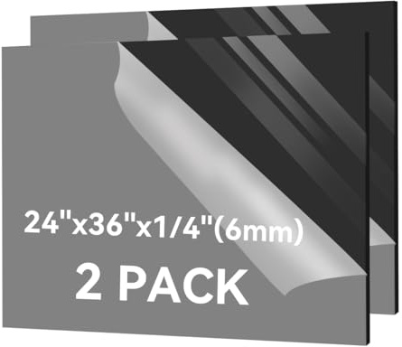 2 Pack Black Plexiglass Sheets 24x36x1/4'' Thick Acrylic Sheets Plastic Sheet Plexiglass Panel Easy to Cut with Saw or Drill Ideal for Laser Cutting, DIY Project, Craft, Display Use