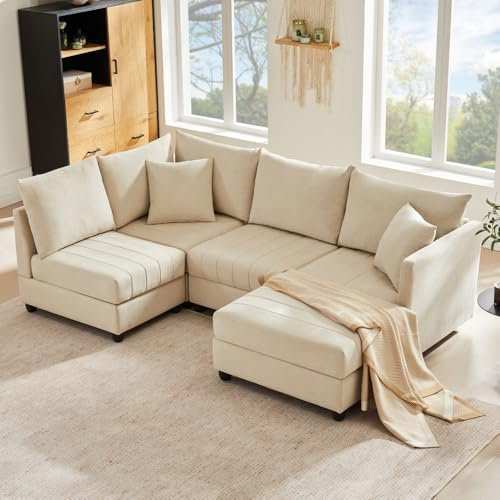 Zubaliya Ecksofa, ausklappbar, vertikal, ausziehbar, modular, 5-Sitzer, Relaxsofa, mit Fußstütze, U-Form, L-Form, geeignet für Wohnzimmer, Wohnung