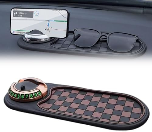 LUCKKY Multifunction Car Anti-Slip Mat Auto Universal Phone Holder, Auto Antirutschmatte Armaturenbrett mit Handyhalterung, 360 Grad Drehbare Autschfeste Telefonhalterung mit Parknummer (Gold-B)