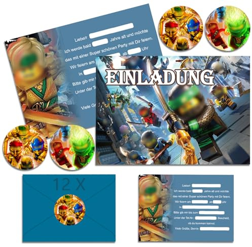 IRONIUM 12x Einladungskarten Kindergeburtstag Junge mit Umschlag Deutsch, Geburtstagseinladungen Jungen, Einladungskarten Geburtstag Set für Themed Party (A6) (G)