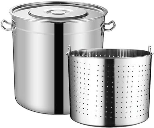 SGKOMN Heavy Duty Thicked Stockpot 27Qt/45Qt/63Qt Commercial Stainless Steel Crawfish Seafood Boil Pot Lobster Crab Boiling Pot, Gas, Electric and Induction Compatible, 50L/45QT