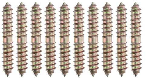 sourcing map 10 Pcs Double Ended Screws, M8 x 50 mm Carbon Steel Hanger Bolts, Self-Tapping Wood Dowel Screws for Wood Joint Furniture, Color Zinc