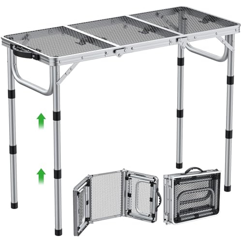 GARLLEN Grilltisch klappbar, 87x40cm & 3 Höhenverstellbar(26/48/70cm), Leicht und Tragbar, Klapptisch Campingtisch Beistelltisch Gartentisch Picknicktisch Kleiner Grill Tisch für Camping(Silber)