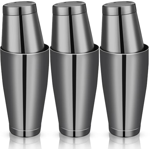 Jooehyer 3 Juegos de Cocteleras, Coctelera de Barra Profesional, Juego de Coctelera Boston, Coctelera de Acero Inoxidable, Mezclador de Bebidas (Negro Pistola)