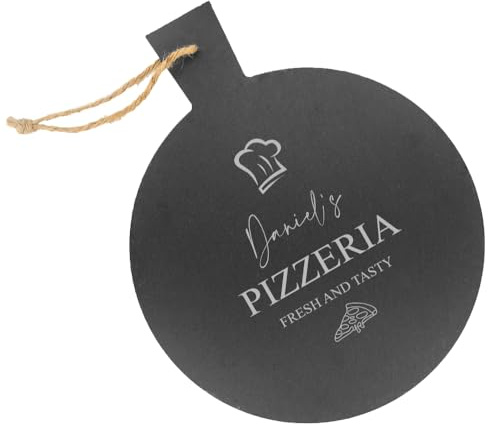 Personalised Engraved Large Rustic Slate Pizza Serving Platter with Rope Pizzeria