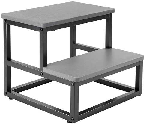 ROTTOGOON Sgabello a 2 gradini per adulti e bambini, antiscivolo, in legno, telaio in metallo con portata di 500 kg, design arrotondato, poggiapiedi per cucina, bagno, camera da letto, roulotte