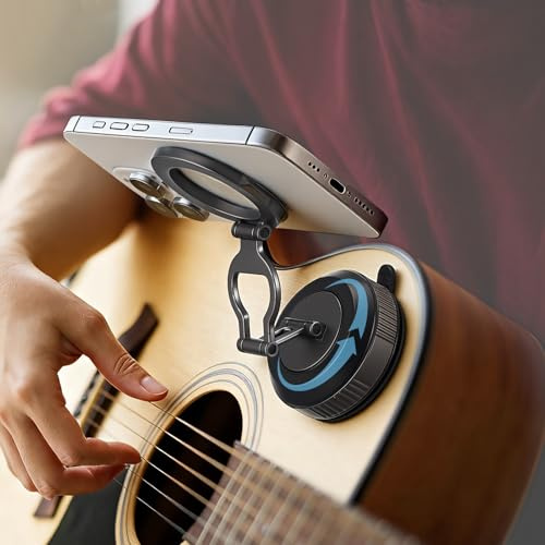 Relaxweex Guitar Phone Holder Mount, Upgraded Vacuum Suction Cup, Guitar Accessories Gifts, Hands-Free Holder for Watching Tutorials Recording, No Residue, Compatible All Phones, Easy to Operate