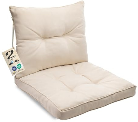 sunnypillow Cuscino Impermeabile per Mobili da Giardino in Rattan - Set di 2 pezzi: Seduta 60 x 60 cm + Schienale 60 x 40 cm - Resistente ai Raggi UV - per Interni ed Esterni - Cremoso