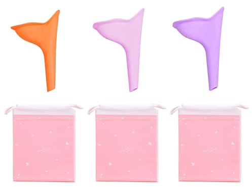 3 Urinarios Femeninos Y 3 Bolsas De Amor Rosadas Impermeables, Urinario De Emergencia Portátil De Pie, Urinario De Silicona Reutilizable, Adecuado Para Acampar Y Caminar Al Aire Libre.