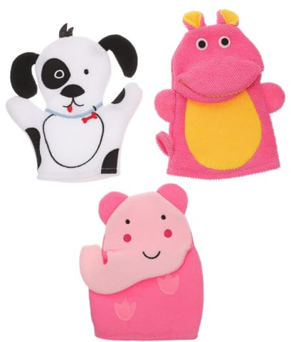 Moufles de Gommage Bain Bébé Motif Cartoon Lot de 3 en Coton Composite | Éponge de Bain pour Garçon et Filles, Format Moufles de Bain, pour -né et Tout-petit Style Aléatoire