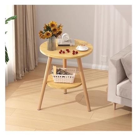 GEK208130 Moderno Tavolino laterale in legno rotondo for salotto, reception, balcone, tavolo da pranzo casual Decorativo(Natural,Grande)