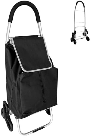 Relaxdays Shoppingvagn trappklättrare, kylfack, avtagbar väska, 45 l, upp till 35 kg, vikbar shoppingvagn, svart
