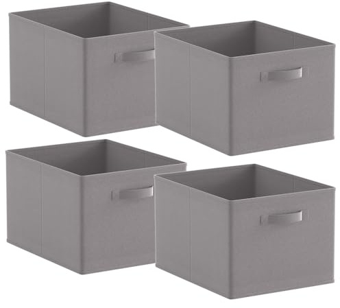 Homullel Foldable Storage Cube Boxes Set of 4 Grey, Storage Unit Box with Handle, Collapsible Storage Bins Organiser for Shelf Closet Organization