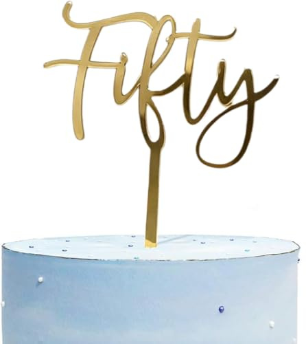 Gold Glitter Acrylic Fifty Cake Topper, Happy 50th Birthday Cake Decorations Sign, 50th Anniversary Cake Topper Party Decorations Supplies