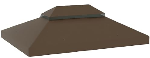 Outsunny Tetto di Ricambio per Gazebo 4x3 m a 2 Livelli da Giardino, Telo Gazebo Resistente all'Acqua in Tessuto Oxford 370g/㎡ Anti-UV 30+ con Fori di Drenaggio, Caffè