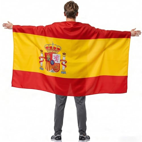 YESAH Capa Bandera de España para Copa Mundial y Fútbol,90x150cm, Bandera Española Portátil para Llevar como Capa, Ligera de Poliéster para Estadios, Disfraces, Fiestas Públicas y Callejeras