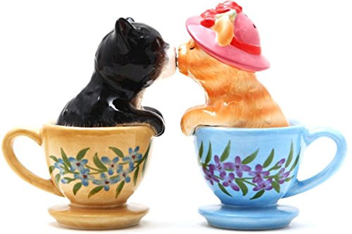 Pacific Giftware Salière et poivrière magnétique chaton embrassant dans une tasse à thé