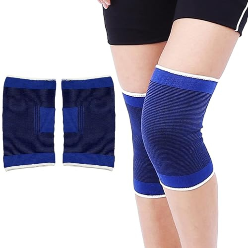 SystemsEleven Knee Support - Lightweight Elasticated Sleeve Compression Bandage for Joint Pain & Sprains During Exercise & Sport, Left or Right for Both Men & Women (2 x Blue Knee Supports)
