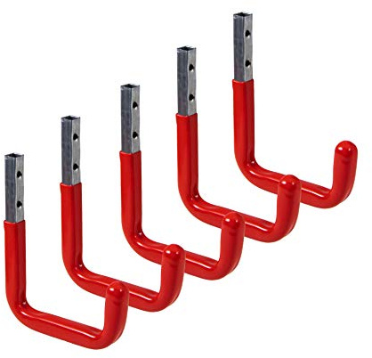 Gedotec Wandhaken Metall mit roter Gummierung Allzweckhaken Werkstatt | 115 x 140 mm | Geräte-Halter Stahl verzinkt | Montagehaken-Set Tragkraft 30 kg | 5 Stück - Garagen-Haken für die Wand-Montage
