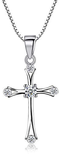 Bo&Pao Halskette Damen mit Kreuz Anhänger, 925 Sterling Silber Kreuz-Kette inkl. 45cm Silberkette