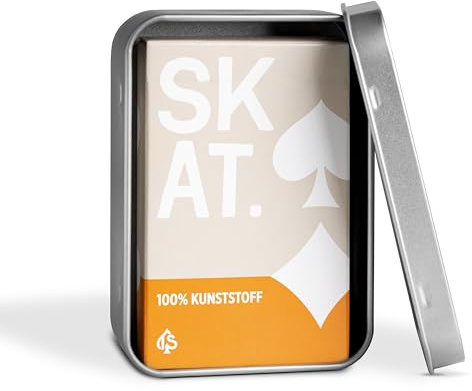 TS Spielkarten Skat Kartenspiel aus 100% Kunststoff (Plastik +) französisches Bild, wasserfest und abwaschbar, Skatkarten (Kunststoff + Metalldose)