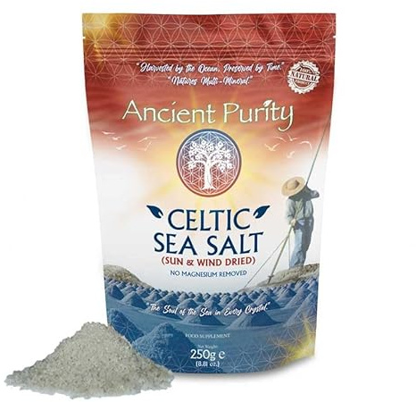 Sale marino celtico di purezza antica Vero sale grigio naturale 250 g (senza magnesio rimosso) per la salute cardiaca
