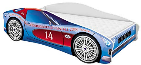 ACMA Autobett 140x70 cm mit Matratze und Lattenrost - Kinderbett Auto Modell 2 für Kinderzimmer, stabiles Jugendbett mit Rausfallschutz, belastbar bis 120 kg