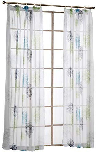 1er-Pack Transparent Gardine mit Luftig Druck Design Vorhang Voile Vorhänge (BxH 140x245cm, Blau/Grün mit Kräuselband)