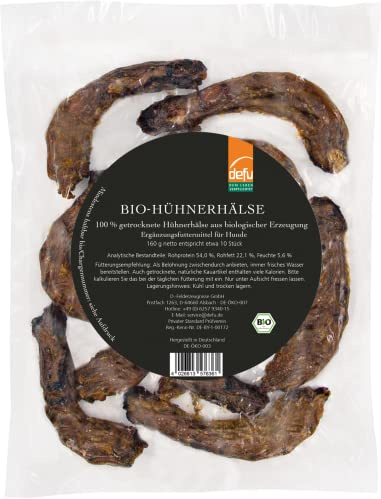 defu Hundesnack | 1 x 160 g | Bio Hühnerhälse getrocknet | Natürlicher Premium Bio Kausnack für Hunde