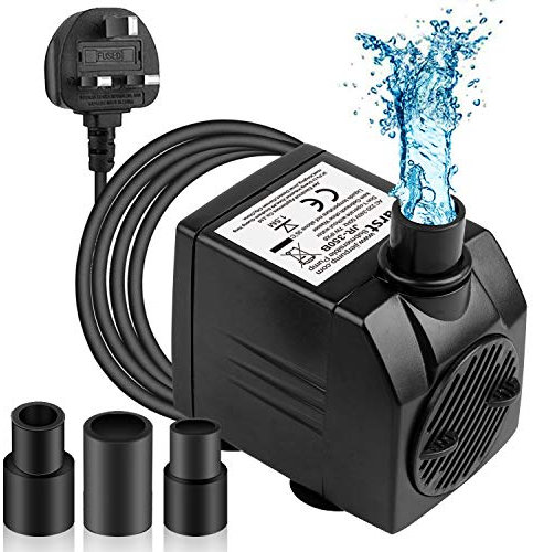 BARST - 350L/H Submersible Pump - Ultra Quiet Water Pump (7W) with 4 Strong Suction Cups and 3 Nozzles - for Aquariums, Ponds, Hydroponics, Water Fountains