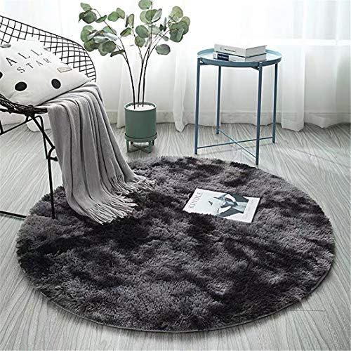 GLITZFAS Runde Faux Lammfell Teppich Kunstfell Schaffell Lammfellimitat Teppich Longhair Fell Nachahmung Wolle Bettvorleger Sofa Matte (Dunkelgrau, 160 * 160)