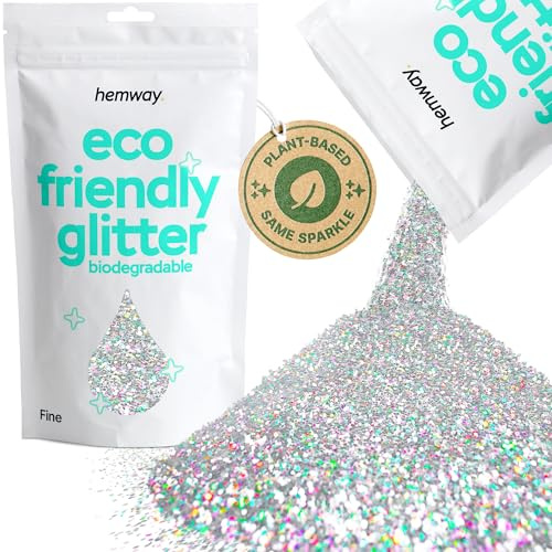 Hemway Eco Friendly Biodegradable Glitter 100g / 3,5 Unzen Bio Cosmetic Sicher Sparkle Vegan für das Gesicht, Lidschatten, Körper, Haar, Nagel und Festival - 1/64 0,015 0,4mm - Silber Holographic