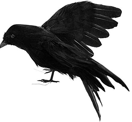 LWINGFLYER Artificial Crow Birds Realistic Black Raven Feathered Crow for Halloween Party Indoor Outdoor House Garden Decoration (Black Flying Crow)