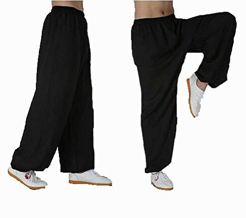 Tai Chi Kleidung Damen，Frau Und Männer Tai Chi Hosen Bambus Hanf Wu Shu Kung Fu Kleidung Weiche Bequeme Atmungsaktive Yoga-Ausrüstung Kampfkunst Zen Meditation Traditionelle Wing Chun Uniform,Black-M