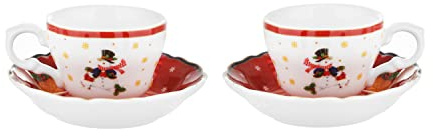 KASANOVA Set tazzine caffè pupazzo di neve in porcellana, 2 pezzi rosso