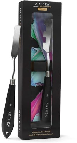 Arteza Espátulas de pintura, Pack de 2, tamaños #7 y #21, juego C, hoja de acero inoxidable duradera y mango de madera resistente a las roturas, espátulas para pintar al óleo y con acrílicos