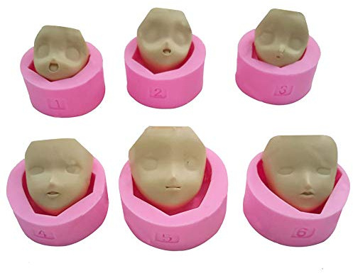 WonDerfulC Silikonform mit menschlichem Kopf, Fondant, Gesichtsformen, Modellpuppenkopf, Kuchenherstellung, Ton, Harz, Kerzen, Seife, 6 Stück
