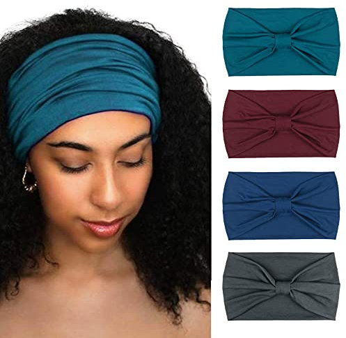 DRESHOW 4 Stück Damen Stirnbänder Kopfband Haarband Elastische Weiche Stirnband für Alltag Yoga Sport Fitness