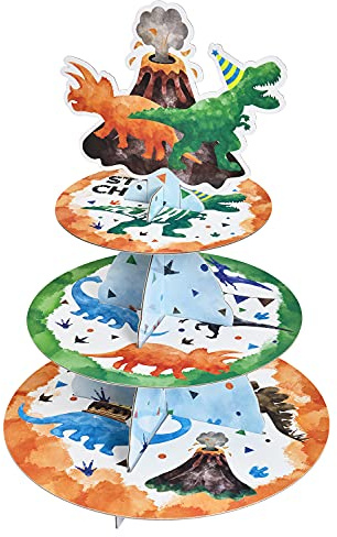 WERNNSAI 3 Stöckiger Dinosaurier Tortenständer, Dino Cupcake Ständer