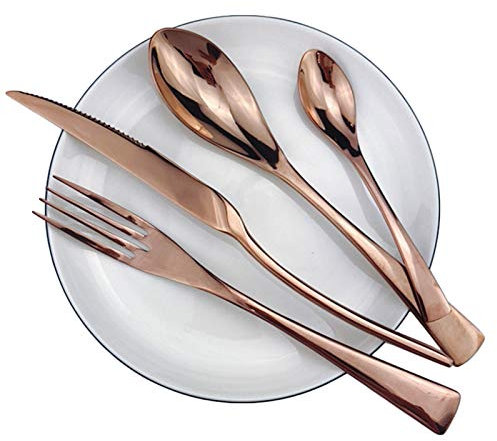Eljjhah 24 Pcs Noir Brillant Vaisselle Couverts 18/10 Dîner Steak de Sharp en Acier Inoxydable Couteaux Fourchettes Scoops Arts de la Table Argenterie Set (Color : Rose)