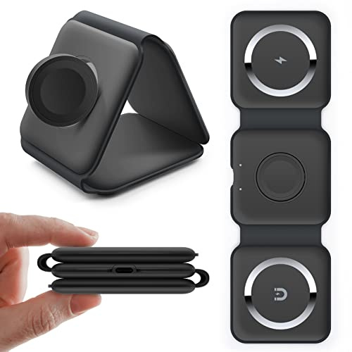 Avarmora Wireless Charger 3 in 1 QI Induktive Ladestation Faltbare Kabellose Ladestation für Kabelloses Lade-Headset,Apple Watch und iPhone 15/14/13/12/11/ Pro/Max/X/XS/XR /8/8 Plus (schwarz)