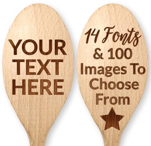 Custom Create Your Own Personalised Engraved Wooden Cooking Spoon, Choose from 100 Images to ENGRAVE, 30cm Novelty Gift Laser Engraved Birthday
