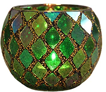 Pcscevcr Mosaic Glass Candle Holder, Vintage Romantic Tea Light Candleholder, Shattered Glass Candleholder, for Wedding Party Decor (Green)