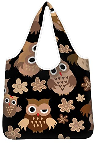 Kuiaobaty Einkaufstasche, wiederverwendbar, faltbar, in einem Beutel, große Familien-Lebensmitteltasche, Handtasche für Reisen, Eule, Vögel, Blumen, Large
