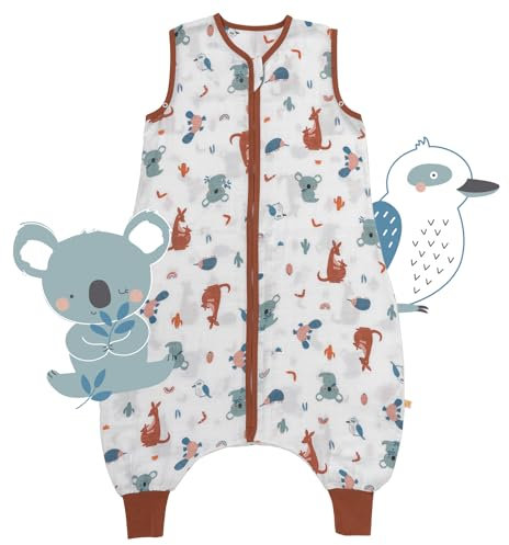 schlummersack Baby Schlafsack mit Füßen Sommer 0.5 Tog 90 cm dünn Bambus-Musselin Känguru | Schlafsack mit Beinen ungefüttert für eine Körpergröße von 90-100cm | Schlafsack Baby Sommer