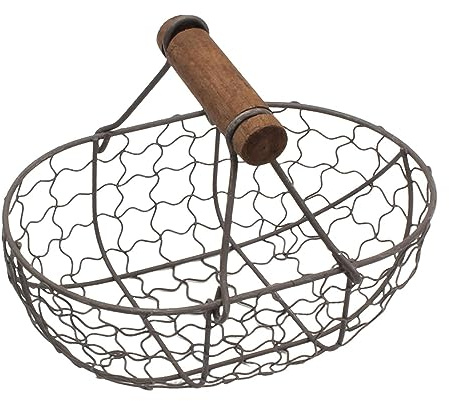 Sloane Eierkorb Draht Mit Holzgriff Eiersammelkorb Im Country-Vintage-Stil -Aufbewahrungskorb, Vintage Hühnereierkörbe Halter Sammelkorb für Küche Wohnzimmer