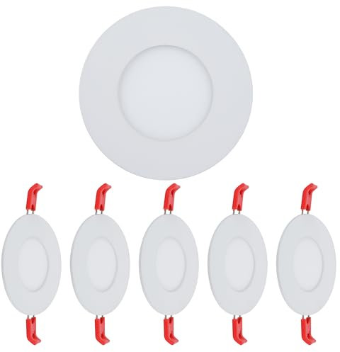 TEKLED LED Round Recessed Ceiling Light | Flat Panel Ultra Slim 85mm Downlight | 3W 200LM | for Home Kitchen Office Shop Industrial Use | 3000K Warm White | 5-Pack [Energy Class G]